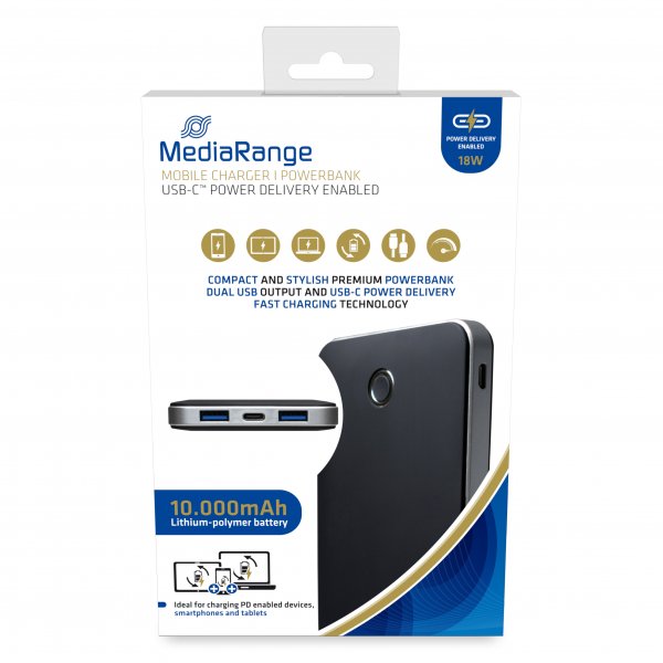 MediaRange Mobile charger I Powerbank, 10.000mAh, with USB-C? Power Delivery fast charge technology