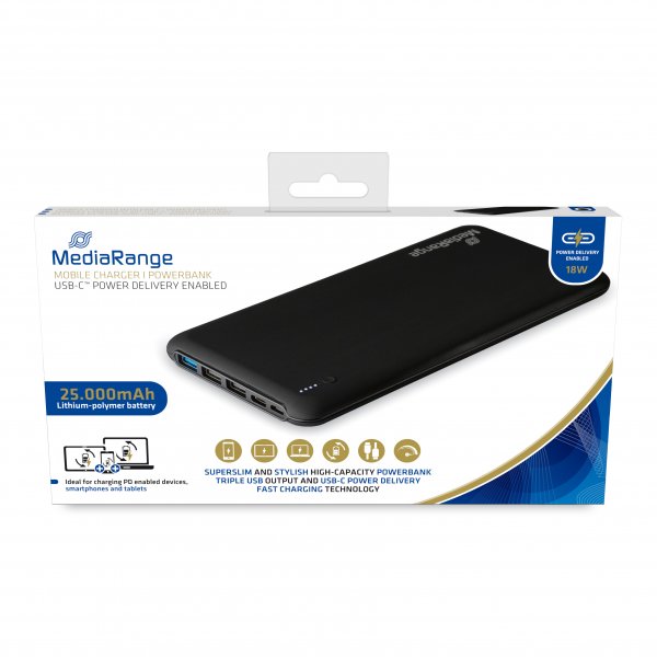 MediaRange Mobile charger I Powerbank, 25.000mAh, with USB-C? Power Delivery fast charge technology