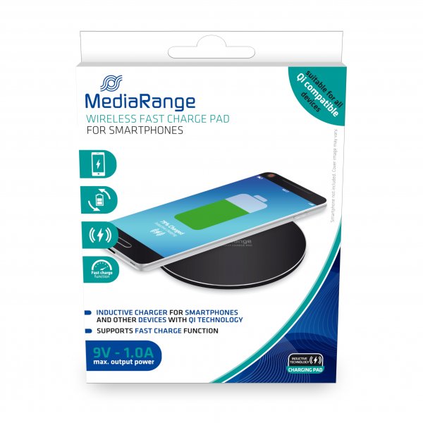 MediaRange Wireless fast charge pad for smartphones, black